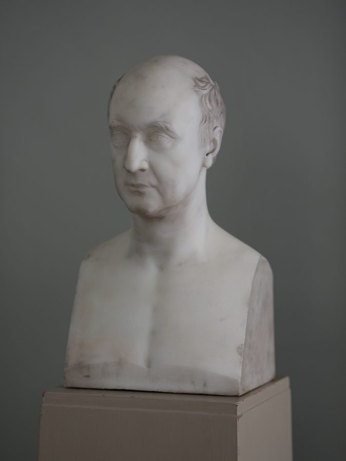 Portrait Bust in Statuary Marble of William Theed the Younger. Ex Browne-Swinburne, Capheaton Hall, Northumberland. Signed and dated. 1830